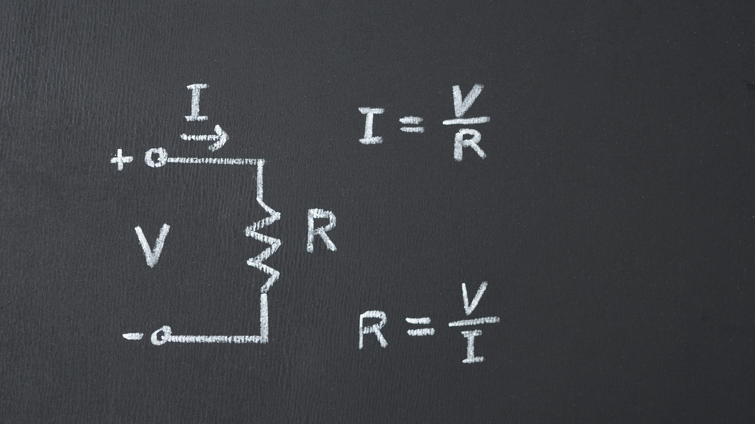 Grandeurs électriques fondamentales et loi d’Ohm Diagramme de la loi d'Ohm avec les formules V=RxI, I=V/R et R=V/I.
